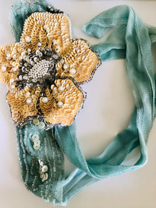 Tiffany Blue, Peach and Silver Sequins Headpiece