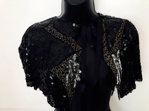 Black, Silver & Gold Silk Cape