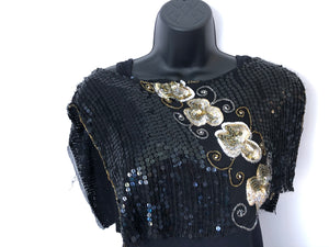 Women's Accessories Black Gold & Silver Sequin Silk Cape